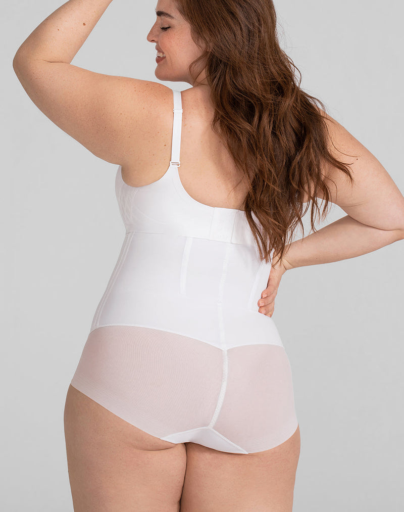 Model Brianna wearing SuperPower Brief in size Plus size one and color Astral, seen from the Back