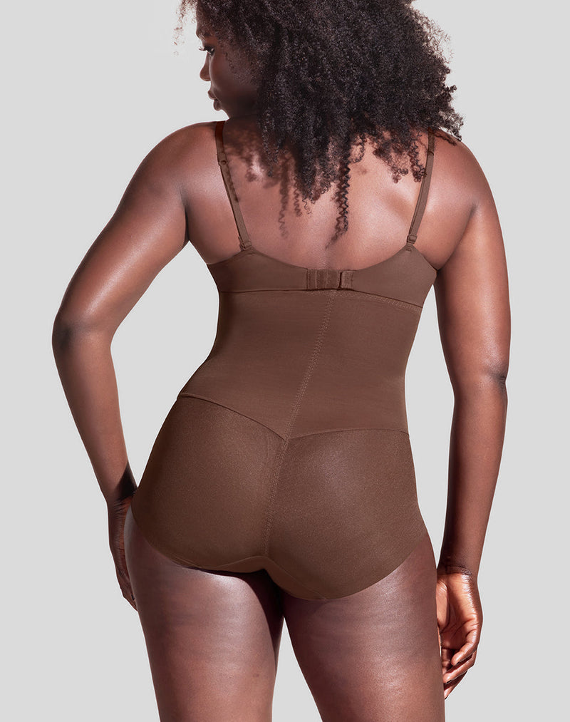 Model Hawa wearing SuperPower Brief in size Medium and color Mocha, seen from the Back