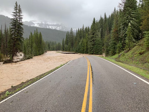 Northeast Entrance Road washed out near Soda Butte Picnic Area, yellowstone national park flooding, montana living  magazine
