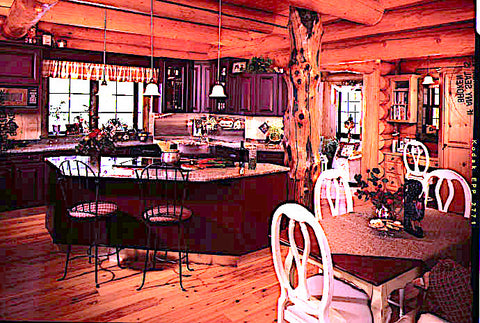 log home kitchen, living in a log cabin in montana, montana living magazine, manlove interior designer