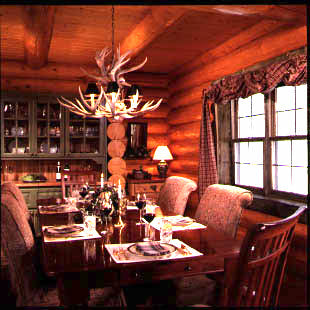 dining room, log home kitchen, living in a log cabin in montana, montana living magazine, manlove interior designer