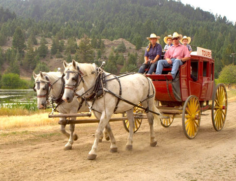 explore southwest montana, virginia city tours, stagecoach cowboys, horses, montana living magazine