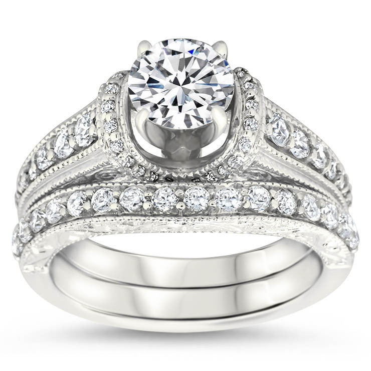 Vintage Inspired Wedding Set Engagement Ring and Band - Vanna Set ...