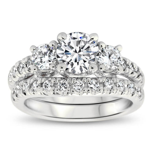 Three Stone Engagement Ring Set - Kimber Wedding Set – Moissanite Rings