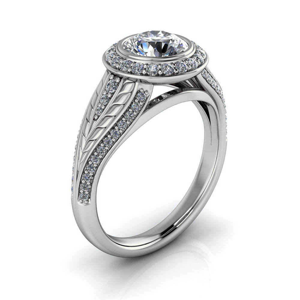 Bezel Set Moissanite Diamond Engagement Ring Moissanite Center - Flore ...