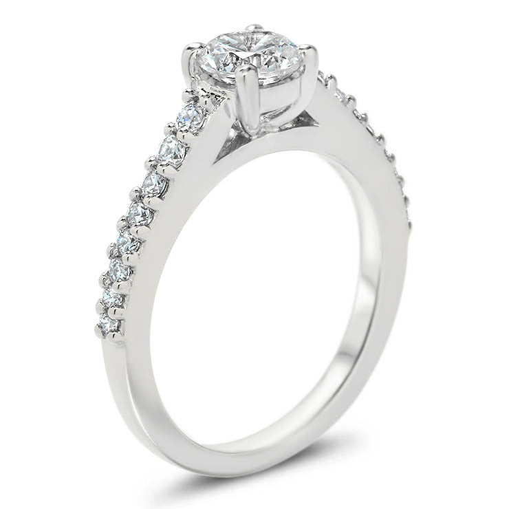 Single Row Diamond Engagement Ring Moissanite Center - Aries - Moissanite Rings