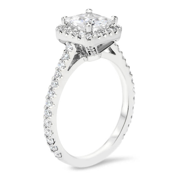 Princess Cut Forever One Moissanite and Diamond Halo Engagement Ring - Prima