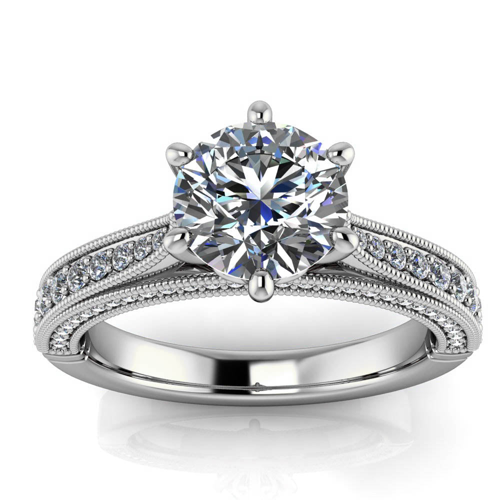 Six Prong Cathedral Diamond Engagement Ring Setting Moissanite Center ...