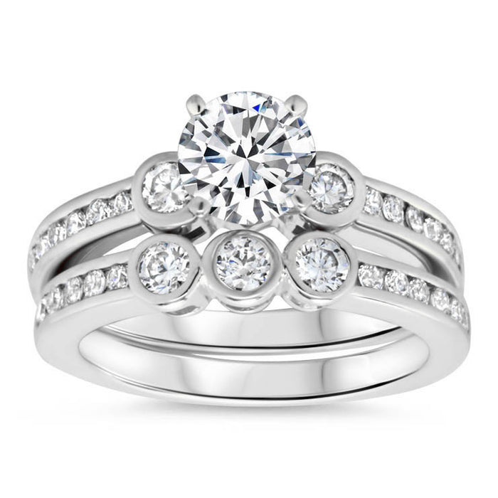 Bezel Set Diamond Accented Engagement Ring - Bianca Set – Moissanite Rings