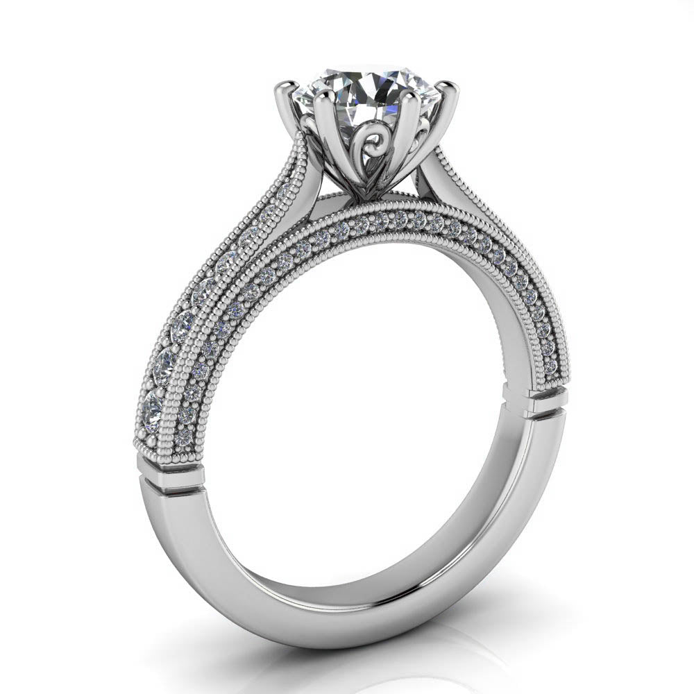 Six Prong Cathedral Diamond Engagement Ring Setting Moissanite Center ...