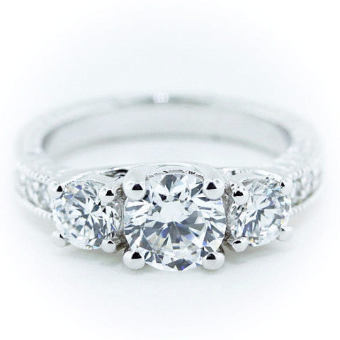 Three Stone Engagement Ring Moissanite Center and Side Stones Di