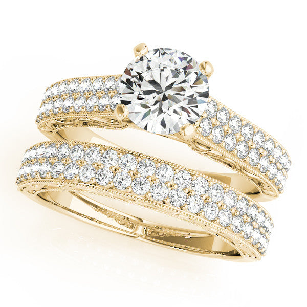 Moissanite and Diamond Wedding Set Engagement Ring and Wedding Band ...