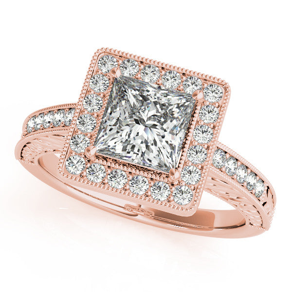 Princess Cut Diamond Halo Moissanite Center Engagement Ring - Fiona ...