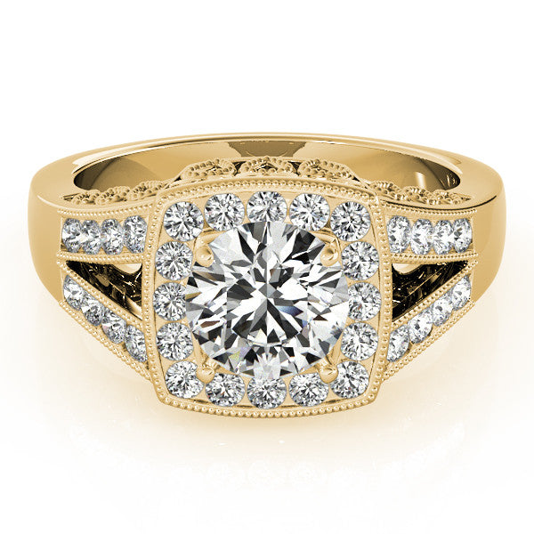 Squared Diamond Halo Vintage Style Engagement Ring - Bab – Moissanite Rings