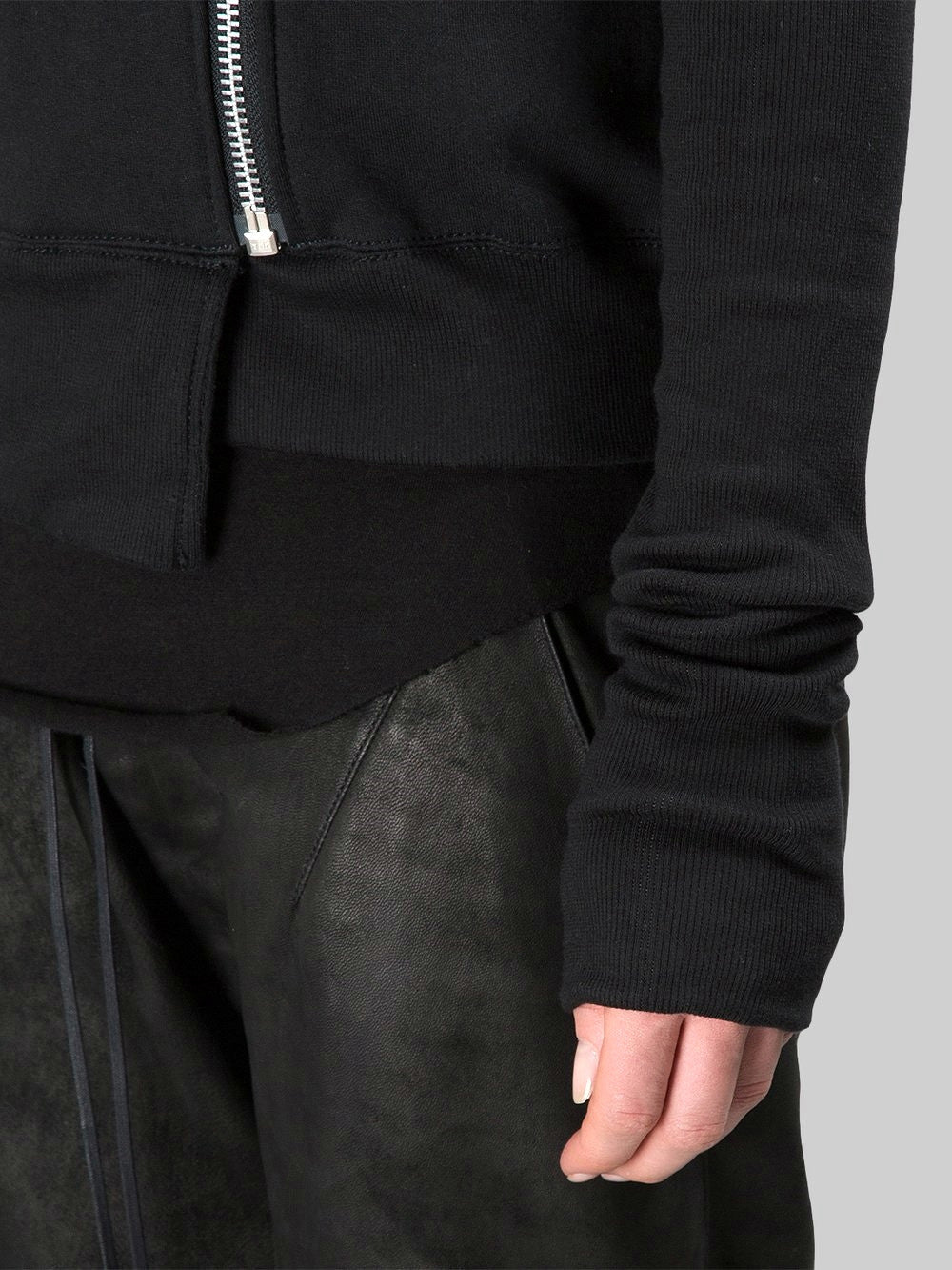 Black Assimetric Zip Collar Comb / Fleece Hood Sweatshirt Hoodie Dark ...