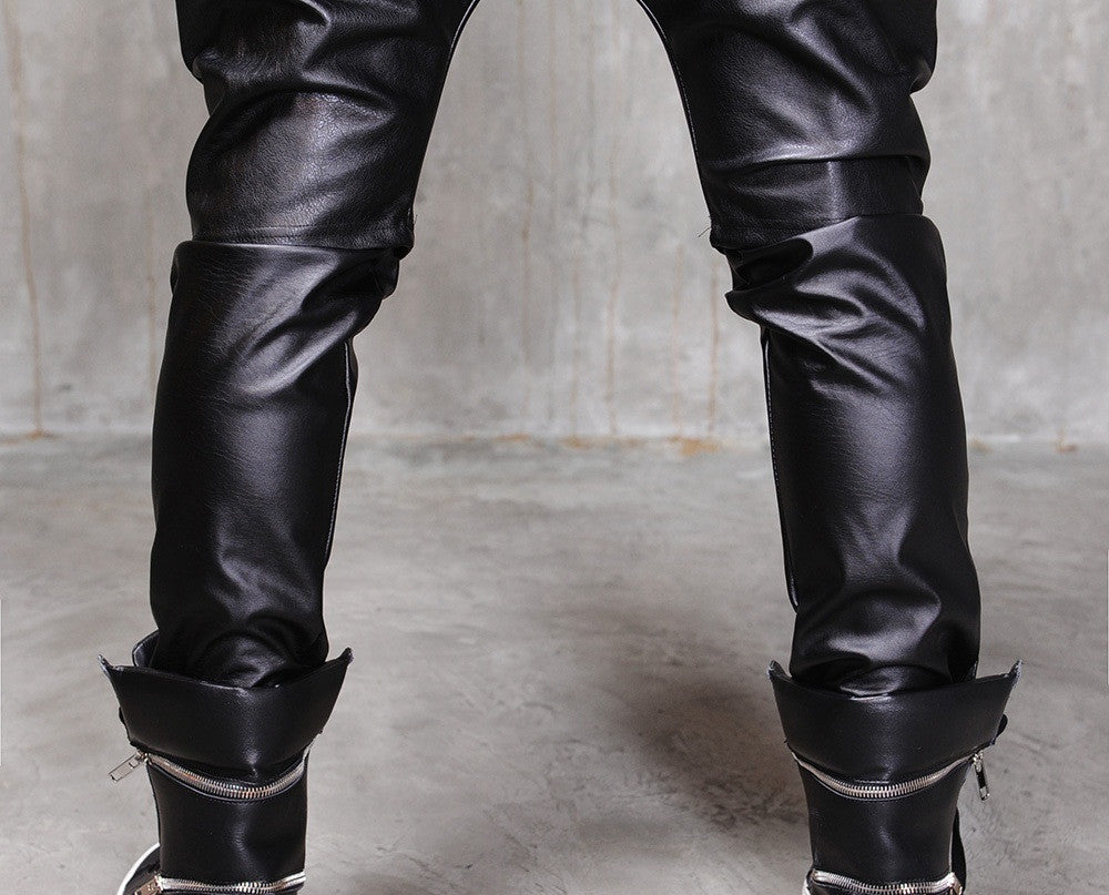 Biker Drop Crotch Dark Quilted Faux Leather Harem Pants / Streetwear ...