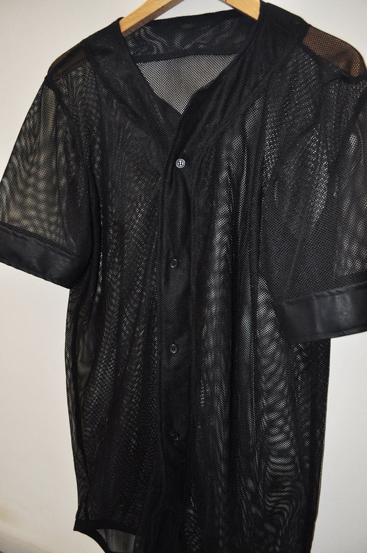 Mens Base Ball Jersey Style Shirt Soft Sheep Black Leather - BBS1