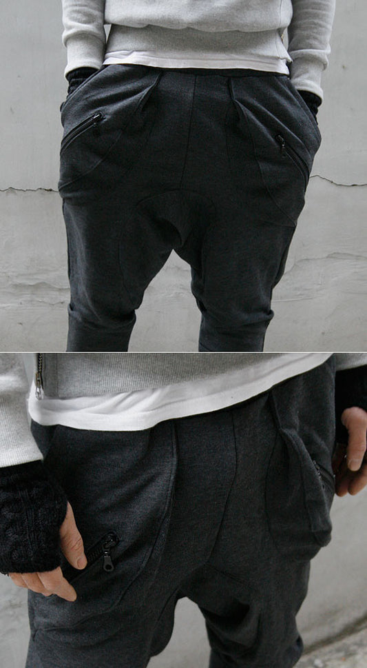 Men Slim-Fit Biker Drop Crotch Dual Zip Pants Trouser Pintuck – Ofelya  Boutique