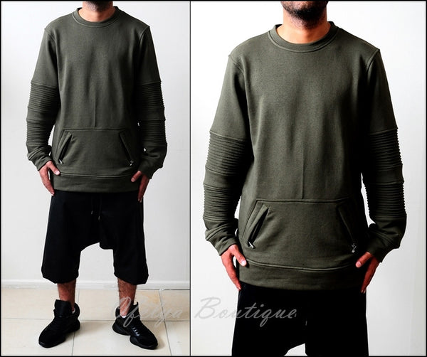 Men Crewneck Kangaroo Zipper Pocket Side Zipper Sweatshirt – Ofelya ...