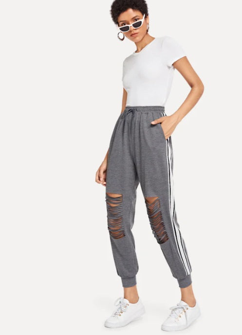 Syiwidii Gray High Waisted Denim Joggers For Women Lace Up