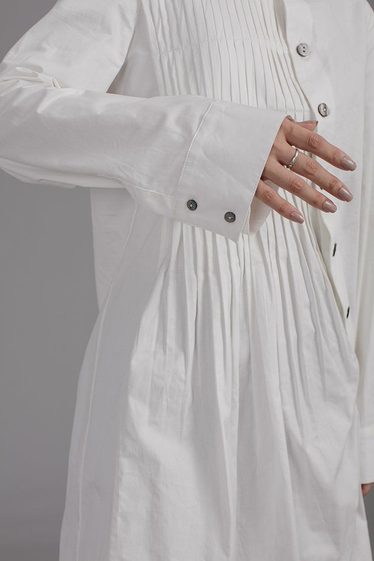 Asymmetric Folding Curved Pleated Middle Long Shirt Tunic