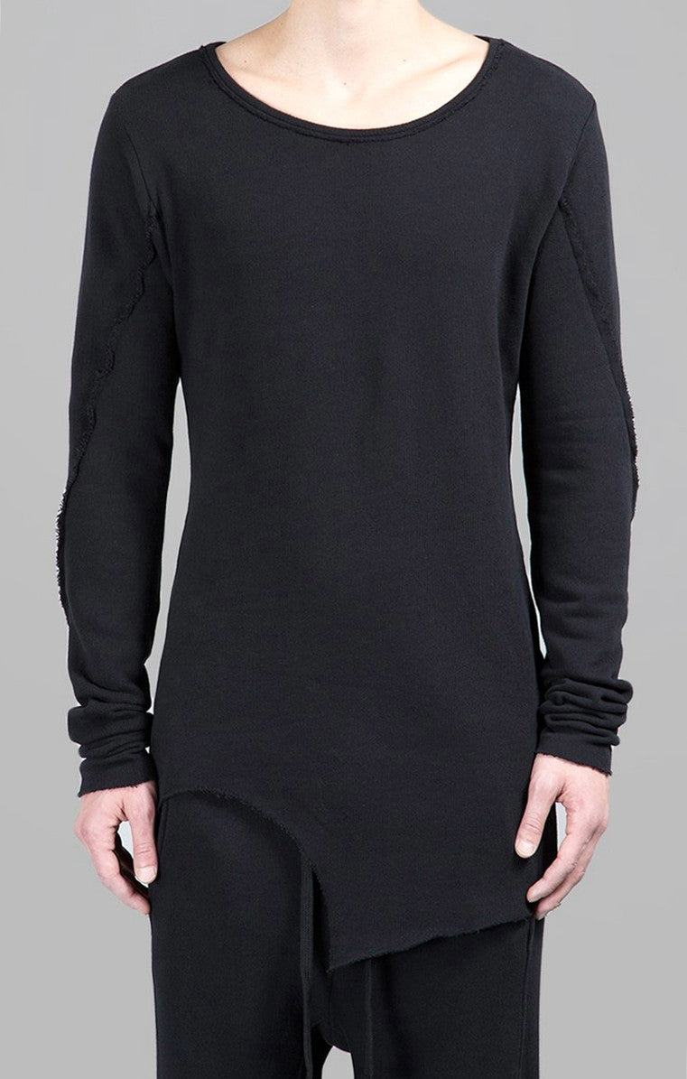 Dark Men's Wide Round Neck Asymmetric Raw Cut Seam Detail Sweaters Hoo ...