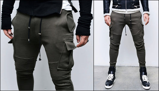 Future Moto Pants With Faux Leather Knee Patches and Two Silver Zip Leather  Pocket