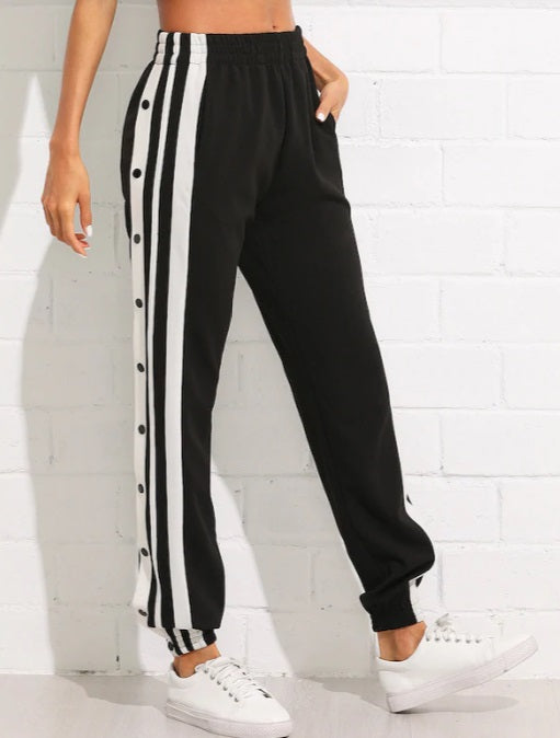 Women Snap Button Striped Side Pants Jogger Track – Ofelya Boutique