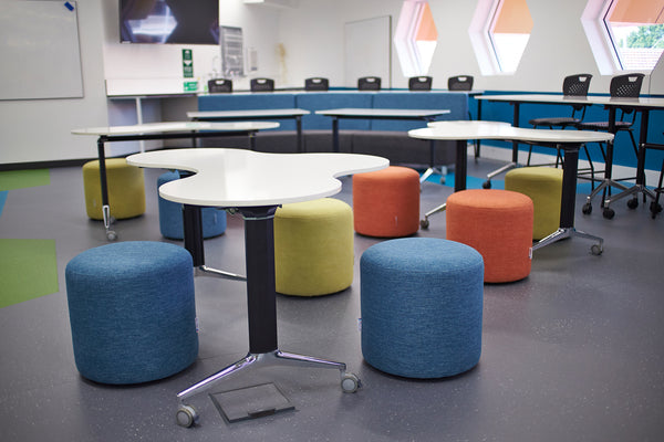 ottoman, chairs, tables with coasters, furniture, classroom 