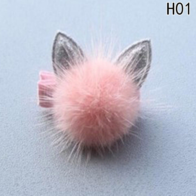 1 Pcs Lovely Rabbit Ear Hair Ball Baby Hairpins Kids Hair Clips