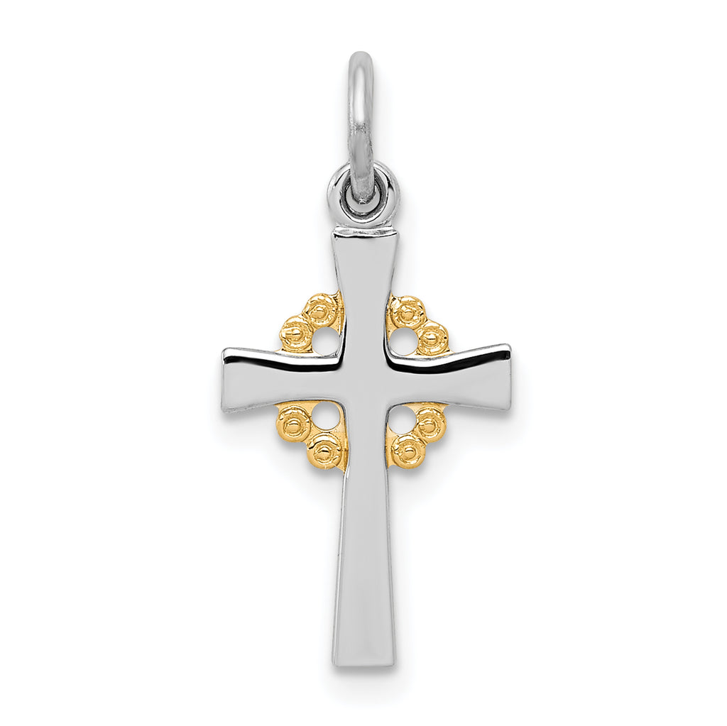 Sterling Silver Rhodium-plated & Gold-tone Cross Pendant