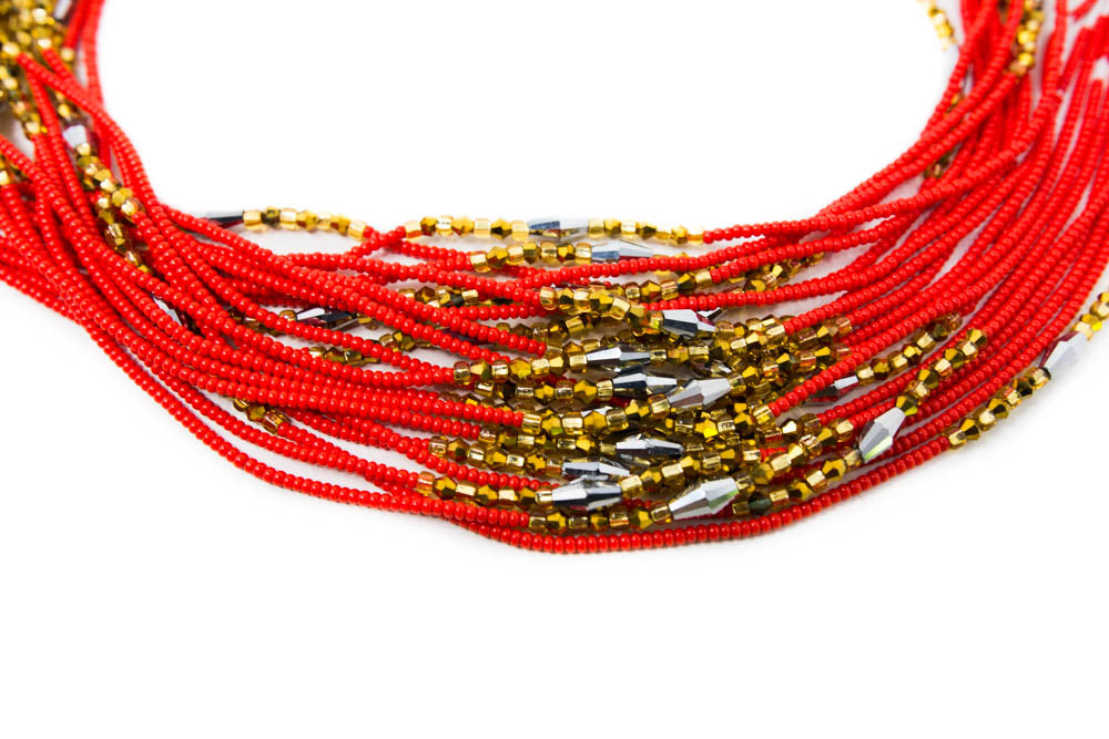 AB09-GOLDEDCRYSTAL - African Waist Glass Beads from Ghana