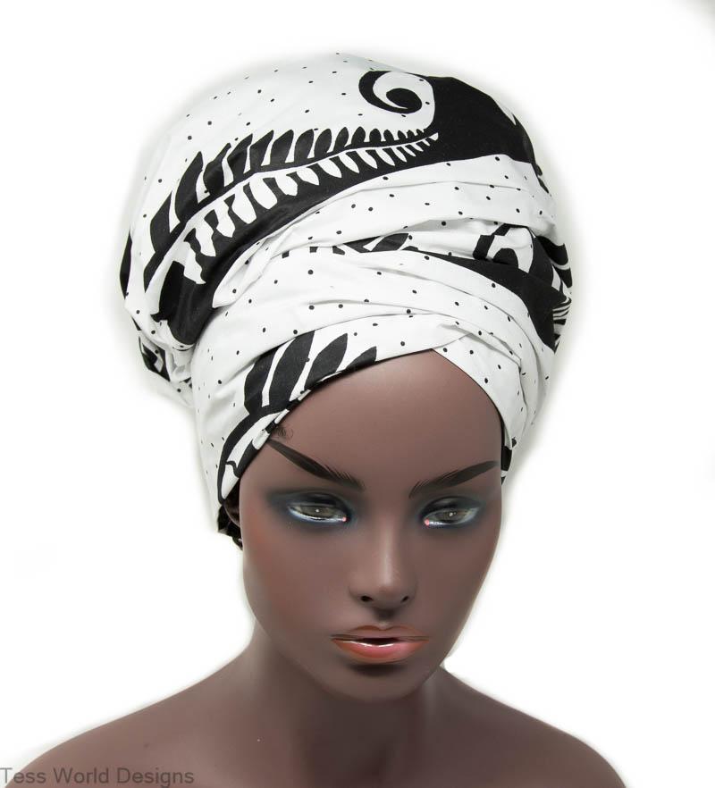 African head wrap/ black and white Dziedzom wrap HT335 | Tess World ...