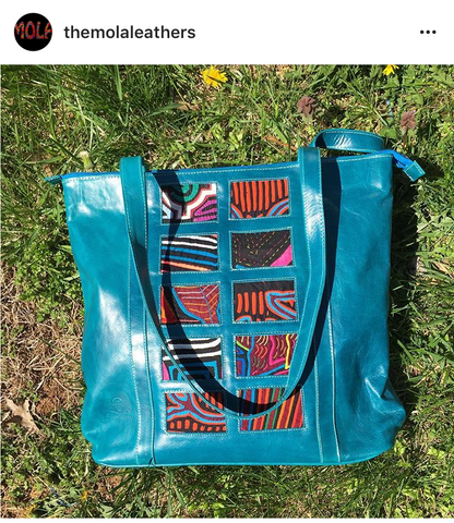 turquoise leather handbag