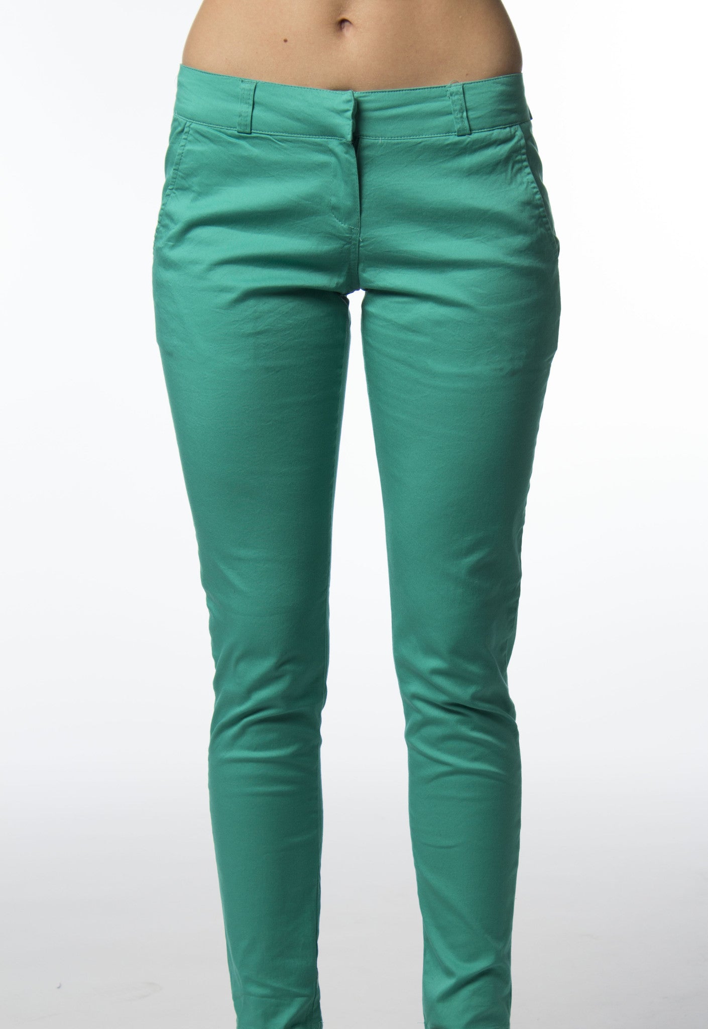 Trendy Green Cotton Skinny Pants with Flap-Back Pockets | Womens ...