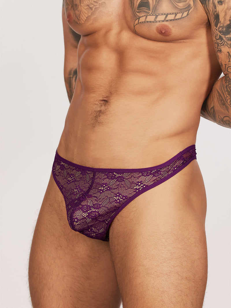 Men's Pink Lace Split Brief Sexy Lace Underwear For Men Body Aware