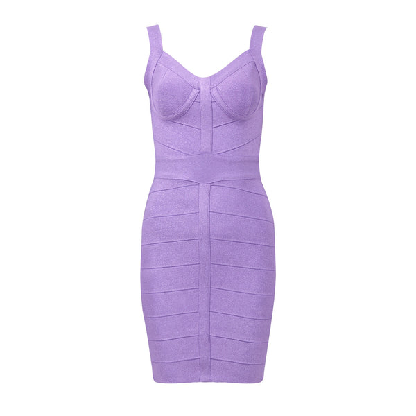 Zaria Purple Shiny Mini Bandage Dress