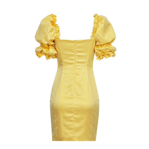 yellow puff dress