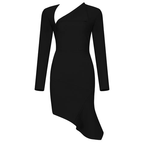 black long sleeve asymmetrical dress