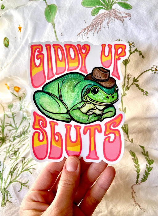 Giddy Up Sluts Cowboy Frog Bumper Sticker — Blackwater