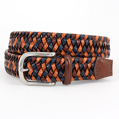 Italian Woven Stretch Leather Belt in Cognac by Torino Leather Co