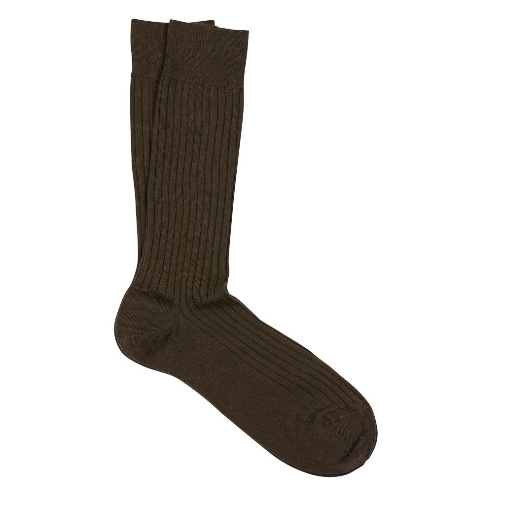 Brown Merino Wool Mid Calf Dress Socks
