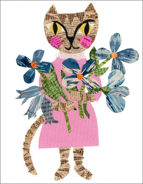 Collage Paper Cat with Pink Ribbon Art Board Print for Sale by