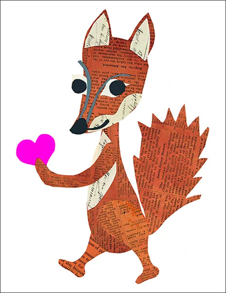 fox with a gift paste greeting card