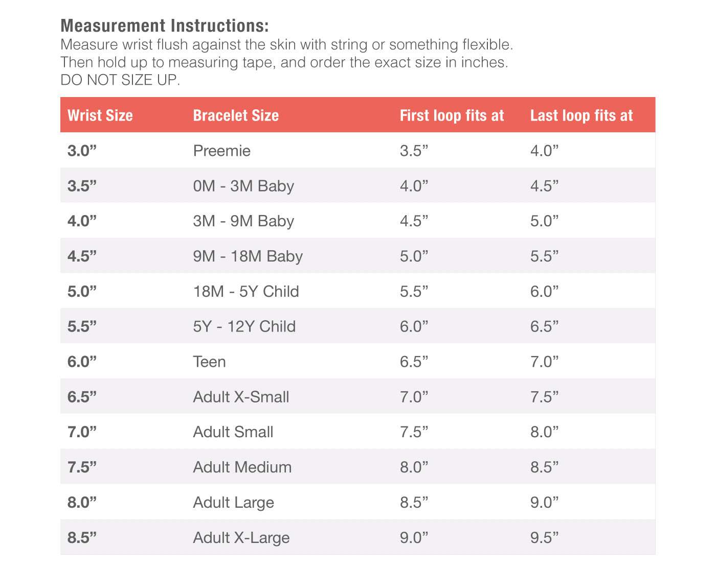 Sizing Chart