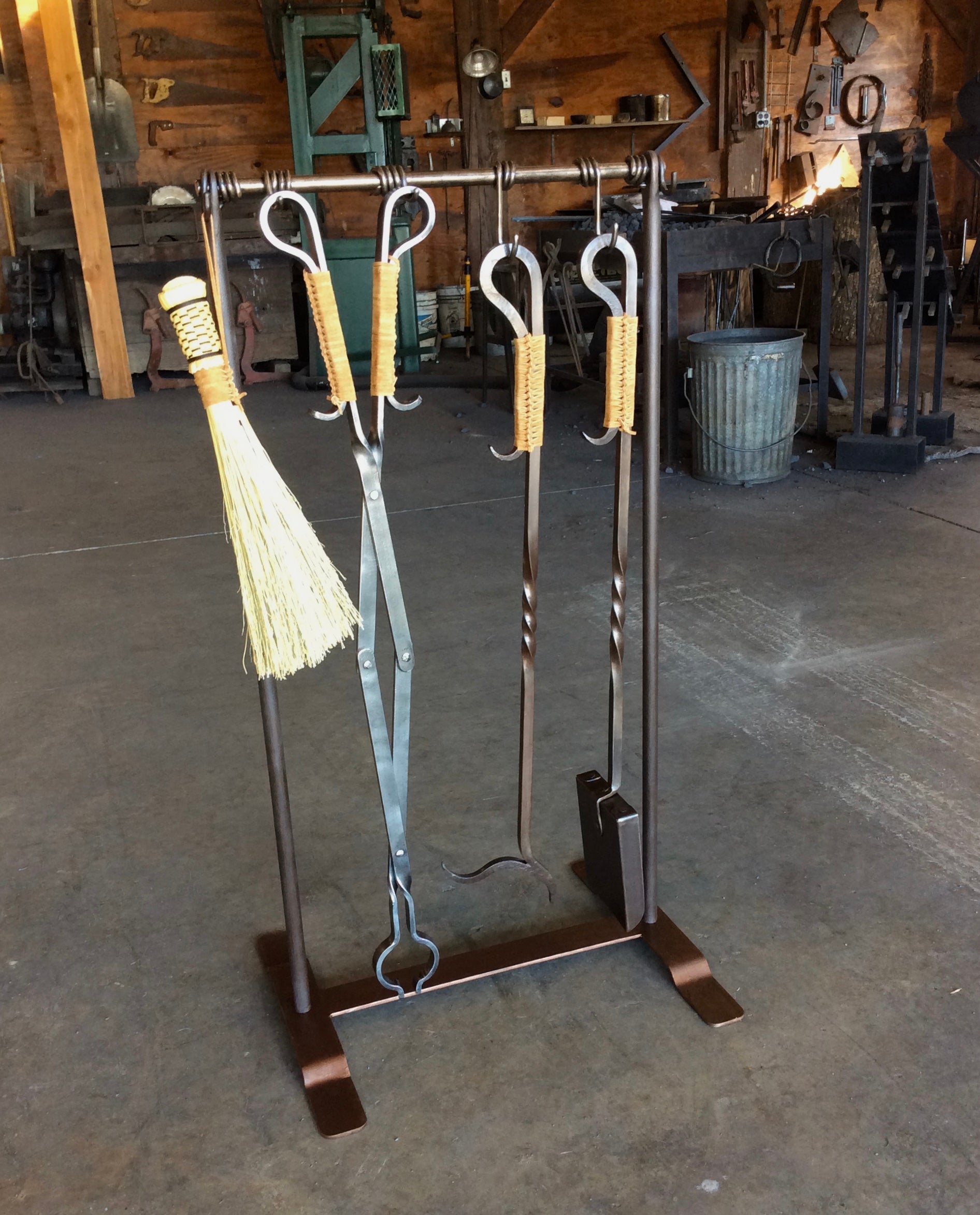 Fire Place Tool Set perfect for hearths with limited space. Set includes poker, tongs, shovel and hand broom with stand.
