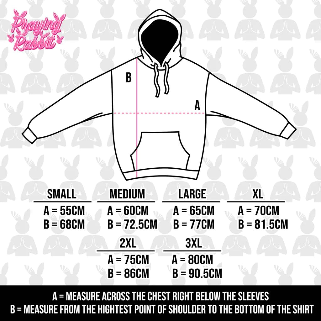 praying rabbit hoodie size chart