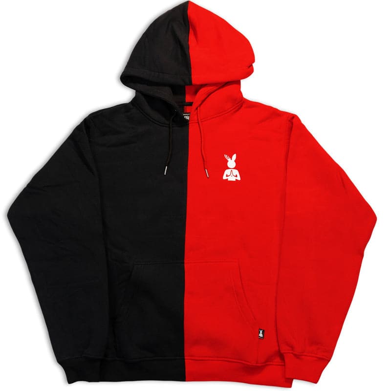 red and black split hoodie