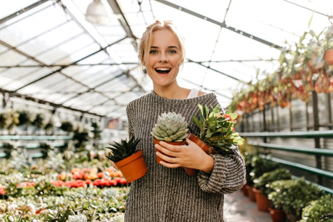 portrait-curly-woman-gray-sweater-holding-lot-potted-plants-green-eyed-blonde-with-smile-poses-plant-store