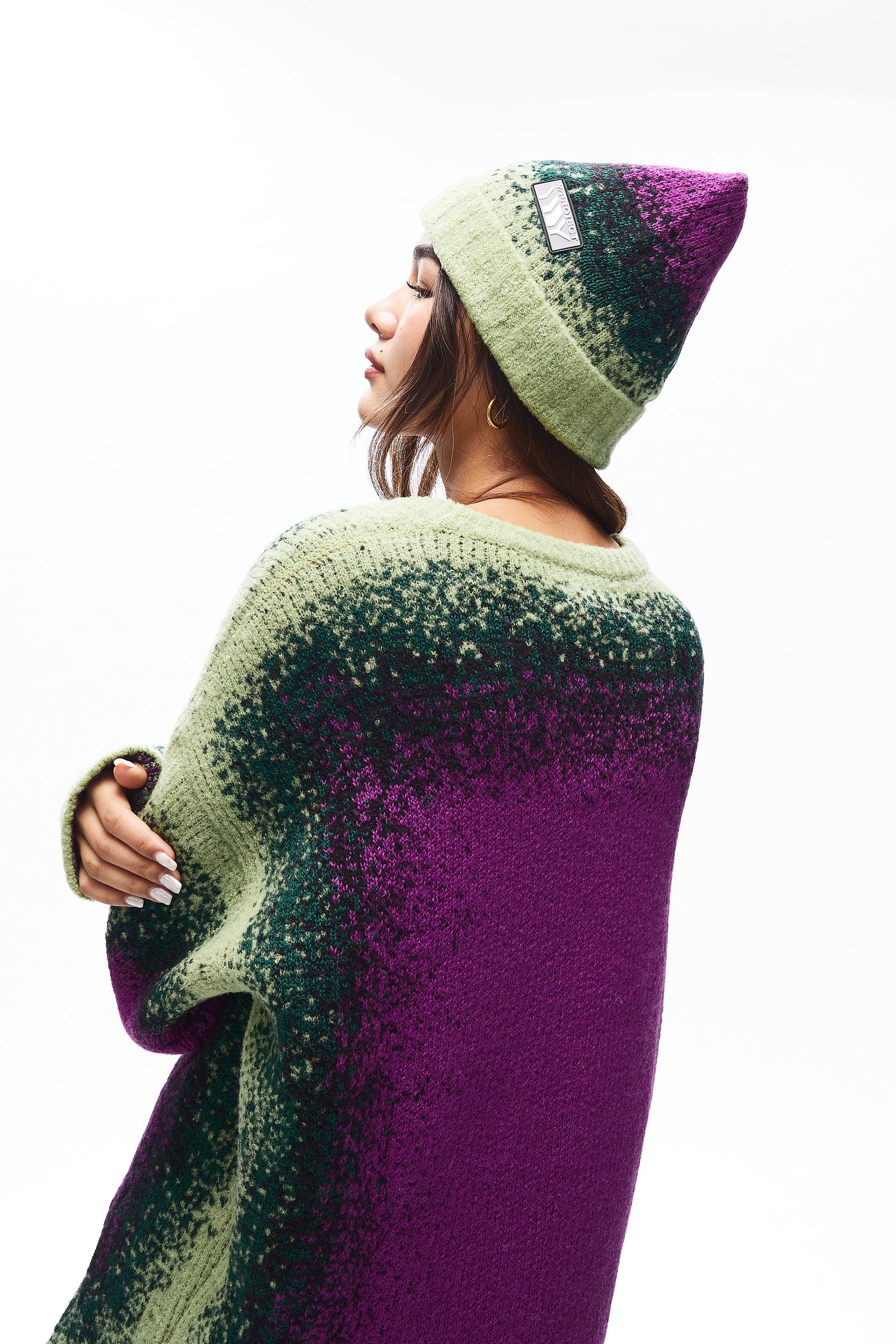 なりやすい】 amachi. Gradation Knit（Green×Purple） YXT8L